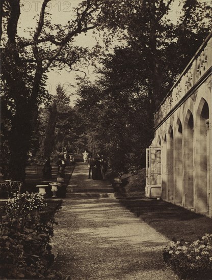 Photographic Album for the Year 1855, Being Contributions from the Members of the Photographic Club: Orangery and Flower Garden at Singleton, Glamorganshire, 1854. W. Graham Vivian (British, 1827-1912), Photographic Exchange Club. Albumen print from wet collodion negative; image: 19.5 x 14.8 cm (7 11/16 x 5 13/16 in.); matted: 45.7 x 35.6 cm (18 x 14 in.).