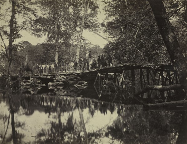 Alexander Gardner's Photographic Sketchbook of the War: Military Bridge, Across the Chickahominy, Virginia, 1862. David B. Woodbury (American, 1866). Albumen print, gold toned, from wet collodion negative; image: 17.7 x 23 cm (6 15/16 x 9 1/16 in.); matted: 40.6 x 50.8 cm (16 x 20 in.)