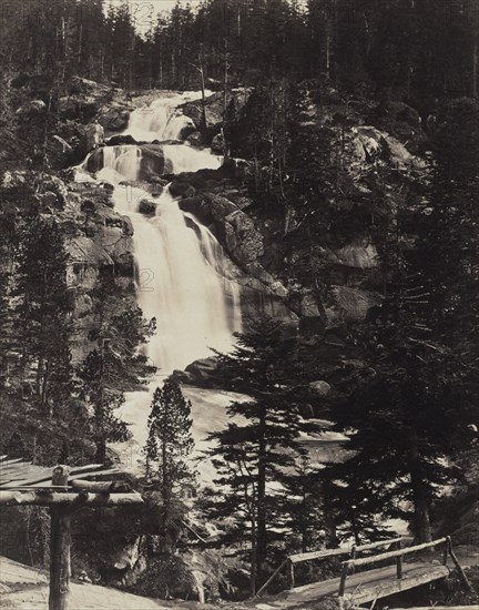 Great Upper Waterfall, High Alps, c. 1862. Louis-Alphonse Davanne (French, 1824-1912). Albumen print from wet collodion negative; image: 41.7 x 24.7 cm (16 7/16 x 9 3/4 in.); matted: 55.9 x 45.7 cm (22 x 18 in.)