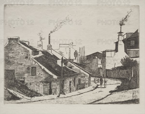 the series, Six Eaux-Fortes, Desinées et Gravées par F. Bonvin, Peintre (fifth of six etchings): Country Street in Alouette, 1861. François Bonvin (French, 1817-1887), Published by François Bonvin; Printed by Auguste Delâtre. Etching; sheet: 17.9 x 26.3 cm (7 1/16 x 10 3/8 in.); plate: 13.6 x 18.6 cm (5 3/8 x 7 5/16 in.)