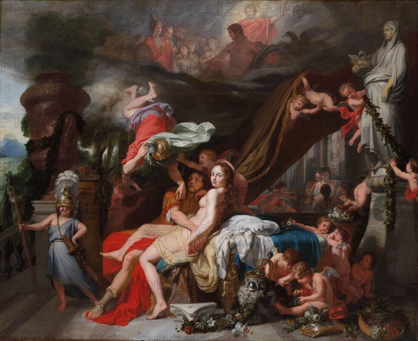 Hermes Ordering Calypso to Release Odysseus, c. 1670. Gerard de Lairesse (Flemish, 1641-1711). Oil on canvas; framed: 118.5 x 140 x 9 cm (46 5/8 x 55 1/8 x 3 9/16 in.); unframed: 91.4 x 113.7 cm (36 x 44 3/4 in.).