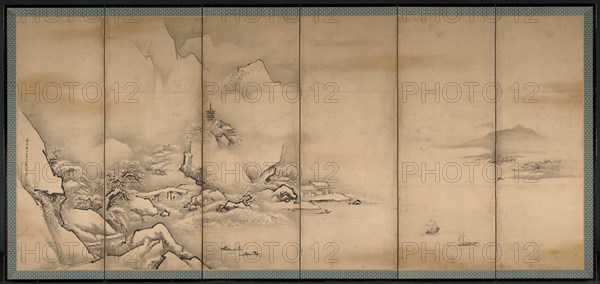 The Four Seasons, 1668. Kano Tan’yu (Japanese, 1602-1674). Six-panel folding screen, ink and slight color on paper; image: 174 x 381 cm (68 1/2 x 150 in.).