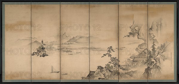 The Four Seasons, 1668. Kano Tan’yu (Japanese, 1602-1674). Pair of six-panel folding screens, ink and slight color on paper; overall: 174 x 381 cm (68 1/2 x 150 in.).
