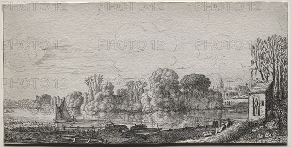 A Little Chapel by a Pond. Jan van de Velde (Dutch, 1620-1662). Etching