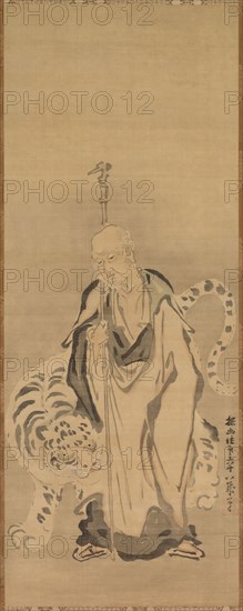 A Sage with Tiger, 17th century. Kano Tan’yu (Japanese, 1602-1674). Hanging scroll; ink and slight color on silk; painting only: 97.5 x 37.5 cm (38 3/8 x 14 3/4 in.); including mounting: 181.9 x 54 cm (71 5/8 x 21 1/4 in.).