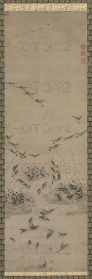 Geese Returning Home, 1600s. Korea or Japan, Joseon Dynasty (1392-1910) or Edo Period (1603-1868). Hanging scroll; ink on paper; overall: 182.9 x 49.6 cm (72 x 19 1/2 in.); painting only: 102.9 x 32.7 cm (40 1/2 x 12 7/8 in.).