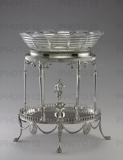 Centerpiece (metal stand and glass bowl), 1792. And William Pitts (British), Joseph Preedy (British). Silver and glass; overall: 35.9 x 39.4 x 27.3 cm (14 1/8 x 15 1/2 x 10 3/4 in.).