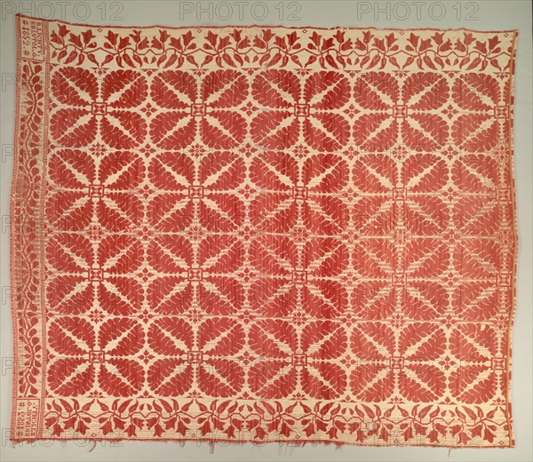Coverlet, 1852. America, Ohio, Jackson Township, Bristol, 19th century. Jacquard double weave: wool; overall: 214.6 x 179.7 cm (84 1/2 x 70 3/4 in.).