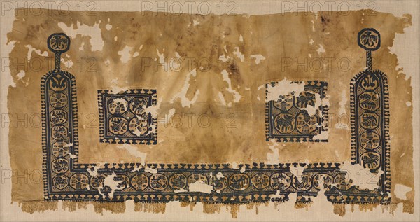 Lower Section of a Tunic, 400s. Egypt, Byzantine period, 5th century. Tapestry weave with supplementary weft wrapping; undyed linen and dyed wool; overall: 107 x 55 cm (42 1/8 x 21 5/8 in.)