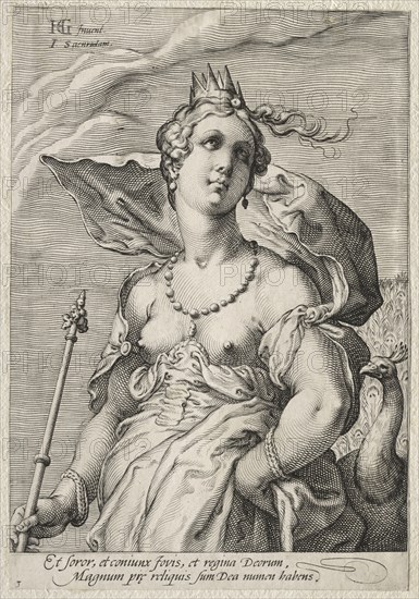 Three Goddesses: Juno, c. 1595. Jan Saenredam (Dutch, 1565-1607), after Hendrick Goltzius (Dutch, 1558–1617). Engraving