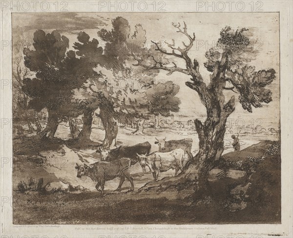 Wooded Landscape with Herdsman and Cows, c. 1780-1785. Thomas Gainsborough (British, 1727-1788). Etching and aquatint