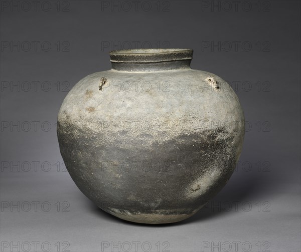 Jar with Four Lugs, 500s-600s. Korea, Three Kingdoms period (57 BC-AD 668). Stoneware with traces of ash glaze; diameter: 32.6 cm (12 13/16 in.); overall: 29.9 cm (11 3/4 in.).