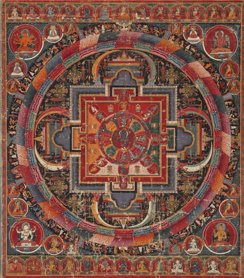 Twenty-three Deity Nairatma Mandala, c. 1375. Central Tibet, Sakya-affiliated monastery, 14th century. Opaque watercolor, gold, and ink on cloth; overall: 82.5 x 72.4 cm (32 1/2 x 28 1/2 in.)