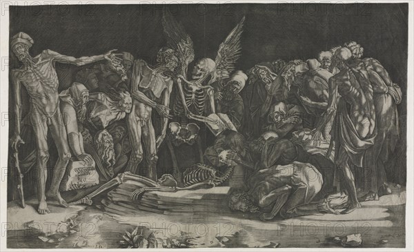 Allegory of Death and Fame, 1518. Agostino Musi (Italian, 1490-1540), after Rosso Fiorentino (Italian, 1494-1540). Engraving; sheet: 30.9 x 50.8 cm (12 3/16 x 20 in.); secondary support: 41.2 x 61.2 cm (16 1/4 x 24 1/8 in.)