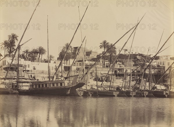 View of Aswan - Along the Nile, c. 1870s - 1880s. Antonio Beato (British, c. 1825-1903). Albumen print from wet collodion negative; image: 20.1 x 24 cm (7 15/16 x 9 7/16 in.); matted: 40.6 x 50.8 cm (16 x 20 in.).