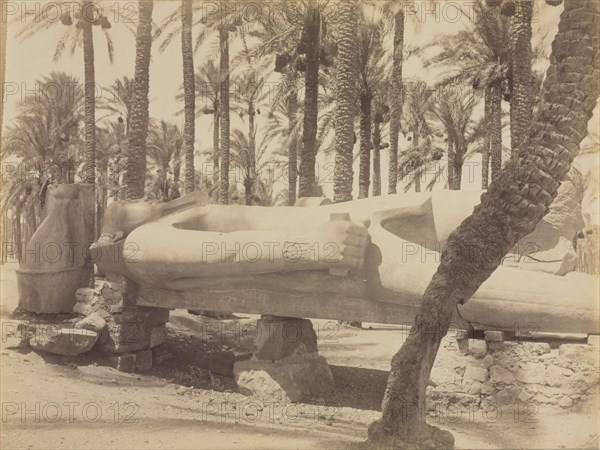 Statue of Ramesses at Saqqara, c. 1870s - 1880s. Antonio Beato (British, c. 1825-1903). Albumen print from wet collodion negative; image: 20.3 x 26.2 cm (8 x 10 5/16 in.); matted: 40.6 x 50.8 cm (16 x 20 in.)