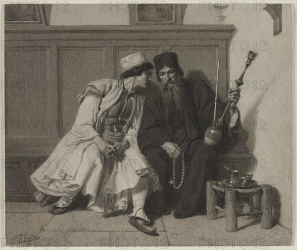 Young Greek Man in Conversation with a Priest, second half 19th century. Alexandre Bida (French, 1823-1895). Brush and gray wash, with black chalk and white gouache; sheet: 26.5 x 32.4 cm (10 7/16 x 12 3/4 in.).