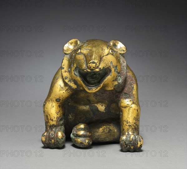 Mat Weight in the Form of a Bear, 202 BC-AD 9. China, Western Han dynasty (202 BC-AD 9). Gilt bronze; overall: 15.7 x 14.6 x 17.3 cm (6 3/16 x 5 3/4 x 6 13/16 in.).