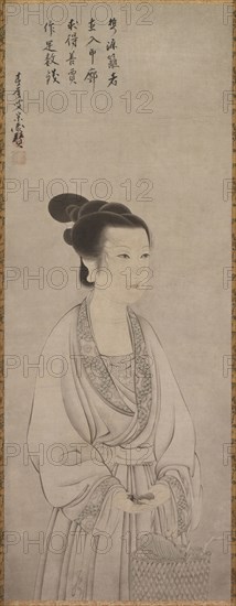 Portrait of Reishojo, first half 1500s. Attributed to Shunosai (Japanese), attributed to Shunoku Soen (Japanese, 1529-1611). Hanging scroll, ink and light color on paper; image: 97.6 x 37.2 cm (38 7/16 x 14 5/8 in.); overall: 183.4 x 49.3 cm (72 3/16 x 19 7/16 in.); with knobs: 183.4 x 54.5 cm (72 3/16 x 21 7/16 in.).