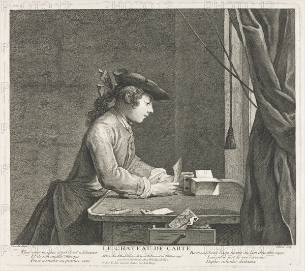 House of Cards. Pierre Filloeuil (French, 1696-aft 1734), after Jean-Siméon Chardin (French, 1699-1779). Engraving; sheet: 42.1 x 57.1 cm (16 9/16 x 22 1/2 in.); platemark: 27.5 x 31.1 cm (10 13/16 x 12 1/4 in.)