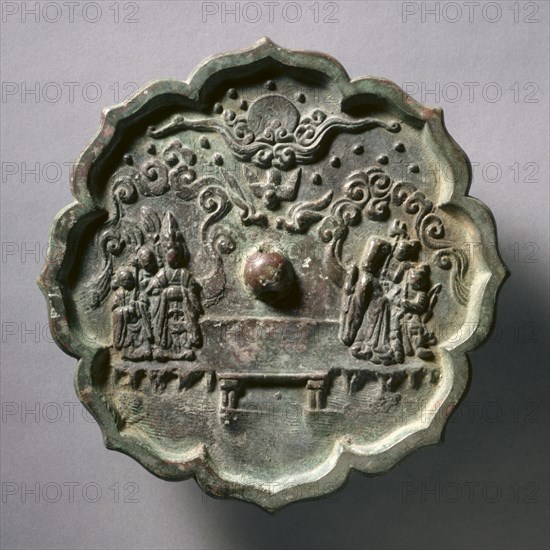 Octafoil Mirror with Legend of Herdboy and Weaver Maid, mid 10th-late 13th century. China, Song dynasty (960-1279). Bronze; diameter: 17.8 cm (7 in.); overall: 1.1 cm (7/16 in.); rim: 0.7 cm (1/4 in.).