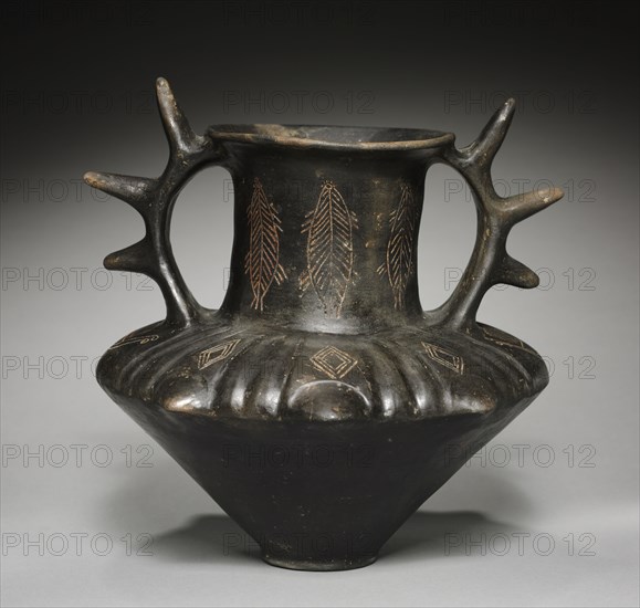 Amphora with Spiked Handles, 700-675. Italy, Latium, Italic, early 7th Century BC. Black impasto ceramic; diameter: 26.2 cm (10 5/16 in.); overall: 27.6 x 31.5 cm (10 7/8 x 12 3/8 in.).