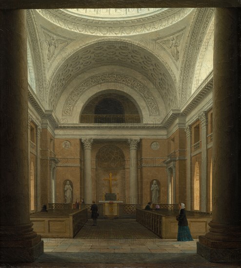 The Slotskirken of Christiansborg, Copenhagen, c. 1850s. Heinrich Hansen (Danish, 1821-1890). Oil on fabric; framed: 48.5 x 44 x 2.5 cm (19 1/8 x 17 5/16 x 1 in.); unframed: 35.4 x 31.4 cm (13 15/16 x 12 3/8 in.)