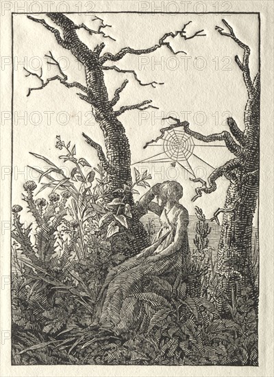 The Woman with the Spider Web between Bare Trees, 1803. Caspar David Friedrich (German, 1774-1840). Woodcut