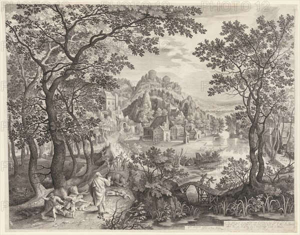 Elisha Cursing the Children of Bethel Who Are Being Devoured by the Bears, 1602. Gillis van Coninxloo (Netherlandish, 1544-1607), Nicolaes de Bruyn (Netherlandish, 1571-1656). Engraving; sheet: 47.4 x 59.9 cm (18 11/16 x 23 9/16 in.); platemark: 46.5 x 58.7 cm (18 5/16 x 23 1/8 in.)