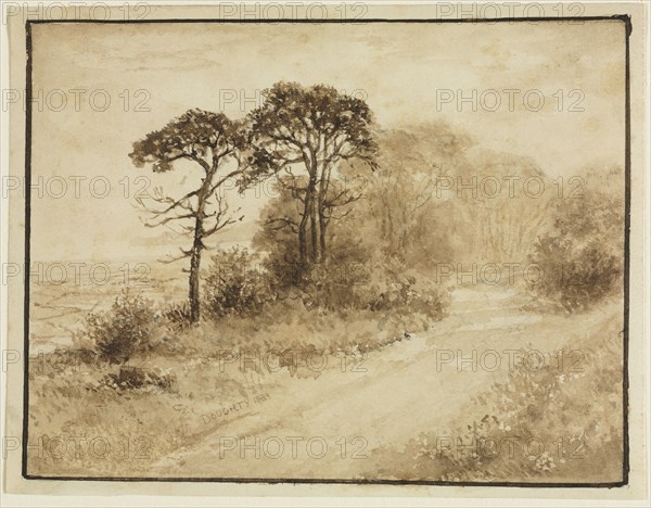 Landscape with Winding Road, 1833. Thomas Doughty (American, 1793-1856). Brush and brown wash over graphite; framing lines in brown ink (scored); sheet: 11.4 x 14.8 cm (4 1/2 x 5 13/16 in.); image: 10.7 x 14 cm (4 3/16 x 5 1/2 in.).