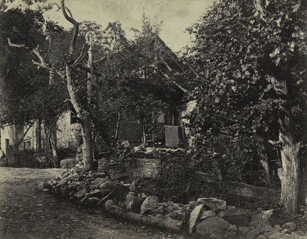 Rural Scene with Stone Building and Cross, c. 1857. Charles-Fortunat-Paul-Casimir Perier (French, 1812-1897). Albumen print from wax paper negative; image: 19.7 x 25.3 cm (7 3/4 x 9 15/16 in.); matted: 40.6 x 50.8 cm (16 x 20 in.)
