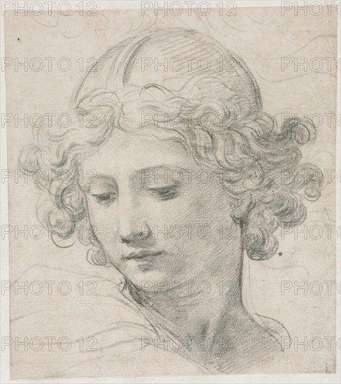 Study for the Head of St. Michael, 1633. Pietro da Cortona (Italian, 1596-1669). Black chalk; sheet: 19 x 16.8 cm (7 1/2 x 6 5/8 in.); secondary support: 31.9 x 27.6 cm (12 9/16 x 10 7/8 in.).
