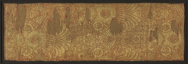 Cloth of Gold: Displayed Falcons, mid 1200s. Central Asia, mid-13th century. Lampas, silk and gold thread; overall: 57.5 x 18.4 cm (22 5/8 x 7 1/4 in.)