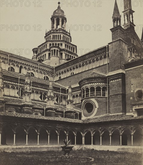 The Small Cloister of the Monastery at Pavia, c. 1860s. Attributed to Maurizio Lotze (Italian, 1809-1890). Albumen print from wet collodion negative; image: 29.9 x 25.9 cm (11 3/4 x 10 3/16 in.); matted: 55.9 x 45.7 cm (22 x 18 in.).
