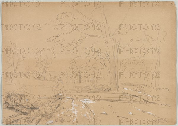Landscape with Man Fishing, Conway, New Hampshire, 1851. David Johnson (American, 1827-1908). Graphite heightened with white; sheet: 27 x 38.3 cm (10 5/8 x 15 1/16 in.).