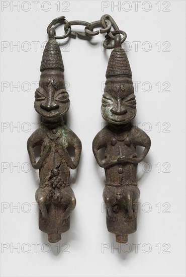 Pair of Figure Staffs (Edan Ogboni), possibly 1800s. Guinea Coast, Nigeria, Yoruba people. Copper alloy, iron; overall: 22 cm (8 11/16 in.)