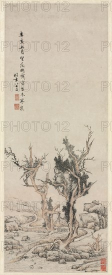 Old Trees by a Wintry Brook, 1551. Wen Zhengming (Chinese, 1470-1559). Hanging scroll, ink and light color on paper; image: 114.3 x 47 cm (45 x 18 1/2 in.).