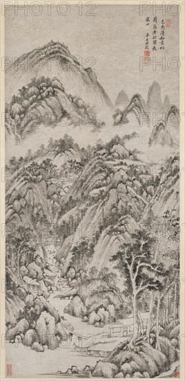 Mountain Village Embraced by the Summer, 1659. Wang Shimin (Chinese, 1592-1680). Hanging scroll, ink on paper; image: 156.2 x 73 cm (61 1/2 x 28 3/4 in.).