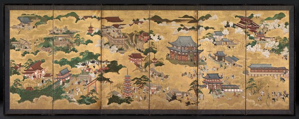 Views of Kyoto, 1600s. Japan, 17th century. Six-fold screen; ink and color on gold paper; overall: 109.5 x 308.6 cm (43 1/8 x 121 1/2 in.).