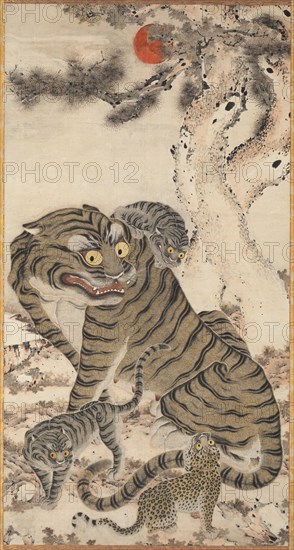 Tiger Family, late 1700s. Korea, Joseon dynasty (1392-1910). Hanging scroll; ink and color on paper; image: 170 x 90.4 cm (66 15/16 x 35 9/16 in.); overall: 262.5 x 115.1 cm (103 3/8 x 45 5/16 in.).