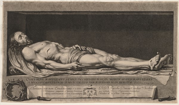 The Body of Christ in the Sepulchre, 1654. Nicolas de Platte-Montagne (French, 1631-1706), after Philippe de Champaigne (French, 1602-1674). Etching and engraving; sheet: 34.1 x 58.9 cm (13 7/16 x 23 3/16 in.); platemark: 33.5 x 58.6 cm (13 3/16 x 23 1/16 in.)