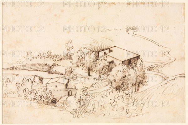 Farm with Trees in a Hilly Landscape (verso), 1567. Gherardo Cibo (Italian, 1512-1600). Pen and brown ink (iron gall); sheet: 14.4 x 21.2 cm (5 11/16 x 8 3/8 in.); secondary support: 22.4 x 28.7 cm (8 13/16 x 11 5/16 in.).