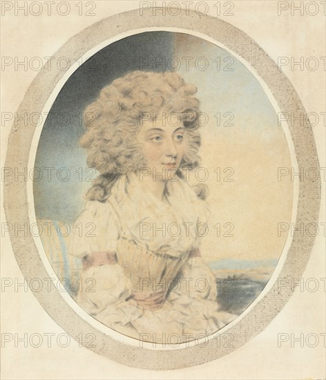 Seated Young Lady Facing Right. John Downman (British, 1750-1824). Brush and black chalk wash and watercolor with traces of black crayon; image: 20.1 x 16.7 cm (7 15/16 x 6 9/16 in.); secondary support: 25.1 x 21.4 cm (9 7/8 x 8 7/16 in.).