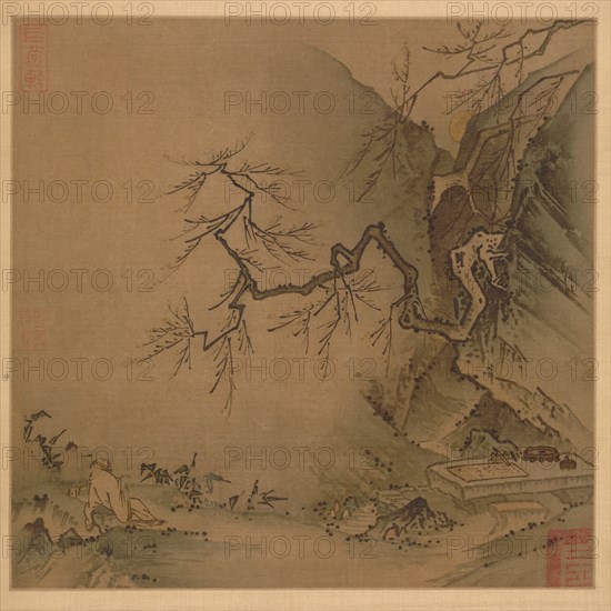 Drinking in the Moonlight, late 1100s-early 1200s. Ma Yuan (Chinese, c. 1150-after 1255). Album leaf, ink on silk; painting: 24.5 x 25 cm (9 5/8 x 9 13/16 in.); overall: 67.6 x 39.2 cm (26 5/8 x 15 7/16 in.).