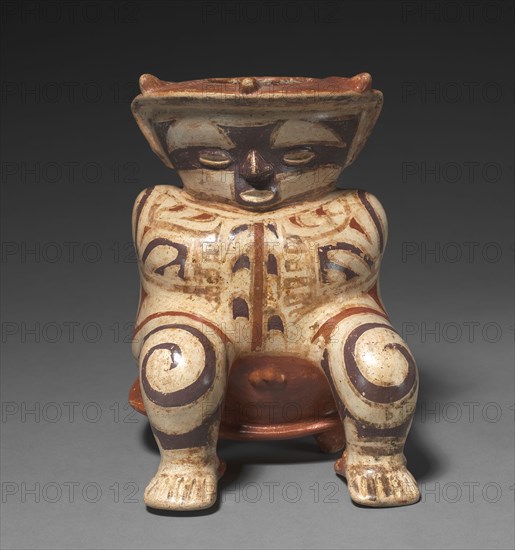 Hunchback Seated on a Stool, c. 600-800. Central Panama, Conte Style, c. 600-800. Earthenware with colored slips; overall: 25 x 19 x 25.1 cm (9 13/16 x 7 1/2 x 9 7/8 in.).