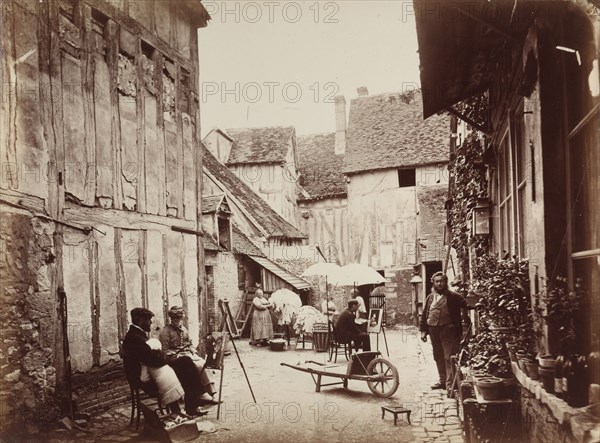 Courtyard with Painters, late 1860s. Unidentified Photographer. Albumen print from wet collodion negative; image: 28.4 x 38.6 cm (11 3/16 x 15 3/16 in.); matted: 50.8 x 61 cm (20 x 24 in.)