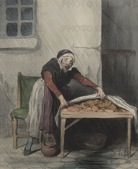 published in le Charivari (no du 24 novembre 1843): The Chapter of Interpretations, plate 8: Each burn fears cold water, 1843. Honoré Daumier (French, 1808-1879), Aubert. Lithograph with hand-coloring; sheet: 33.8 x 24.7 cm (13 5/16 x 9 3/4 in.); image: 24.2 x 19.9 cm (9 1/2 x 7 13/16 in.)
