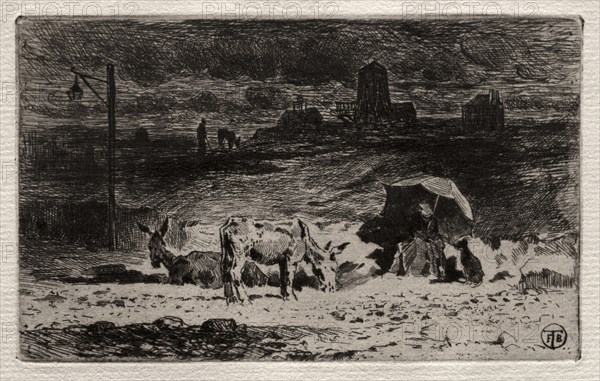 The Donkeys at the Hill of the Cailles, c. 1875. Félix Hilaire Buhot (French, 1847-1898). Etching; sheet: 17.1 x 26.6 cm (6 3/4 x 10 1/2 in.); platemark: 7.2 x 11.6 cm (2 13/16 x 4 9/16 in.)