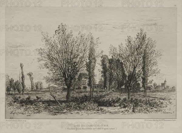 Dans les Champs de Cénon, 1876. Maxime Lalanne (French, 1827-1886). Etching; sheet: 30.9 x 47.2 cm (12 3/16 x 18 9/16 in.); platemark: 19.8 x 28 cm (7 13/16 x 11 in.)