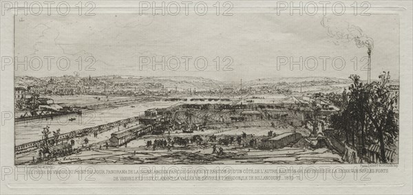 Souvenir artistiques du Siège de Paris: Vue prise du viaduc du Pont-du-Jour, Panorama de la Seine, ..., 1870-71. Maxime Lalanne (French, 1827-1886), Cadart et Luce. Etching